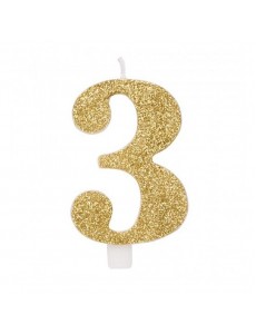 Vela Número 3 Glitter Ouro